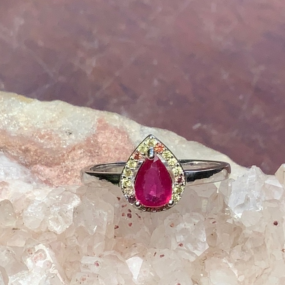 RUBY & SAPPHIRE 925 STERLING SILVER RING, SIZE 7.5